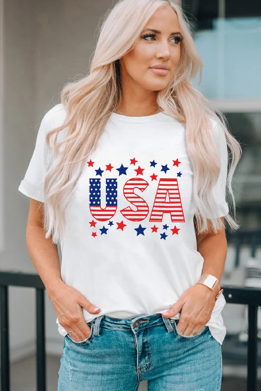USA Star and Stripe Ladies T-Shirt-- Chenille Fabric Brocade Fabric Lace Fabric