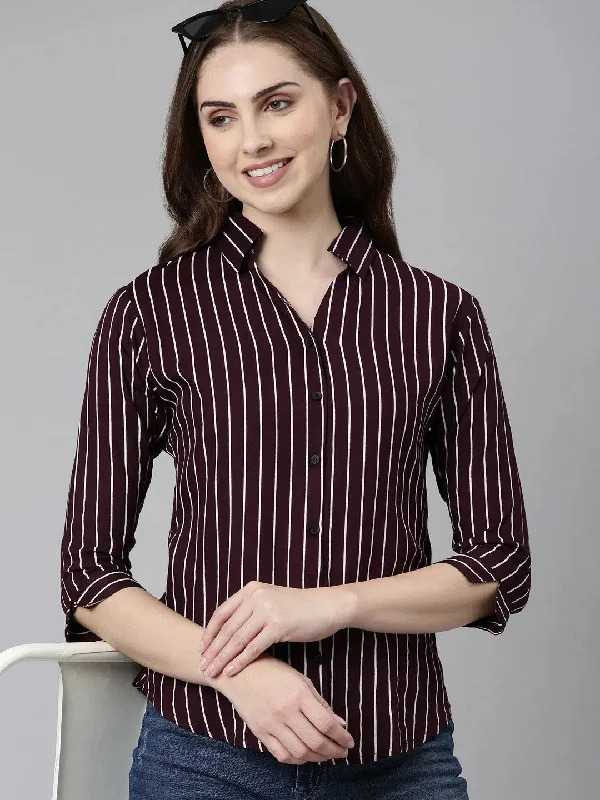 Women Purple Striped Shirt-AE-3194-Purple-- Solid Print Embellished