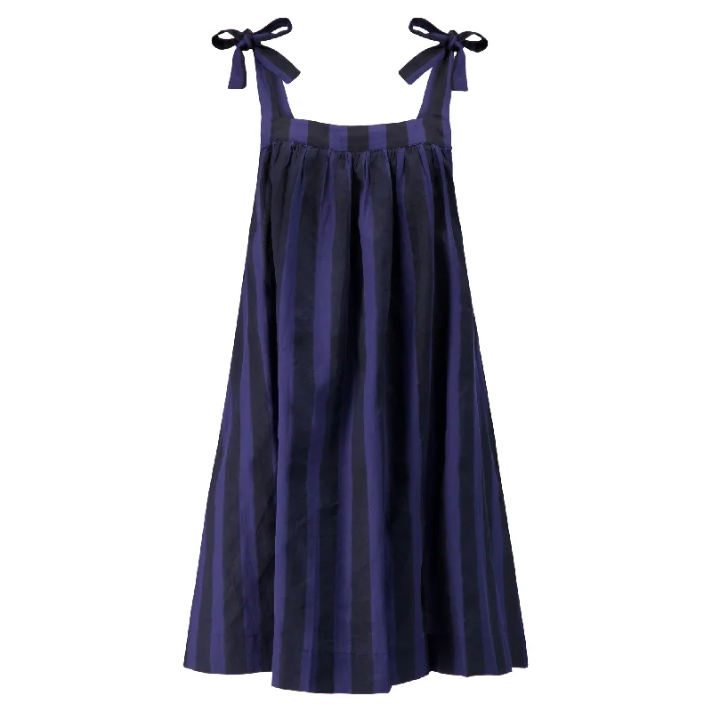 Mimi Shoulder Tie Dress in Midnight Stripe Tunics Solid Classic