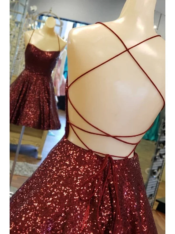 Elegant Short Burgundy Sequin Homecoming Dresses Tunics Fashionable trendy