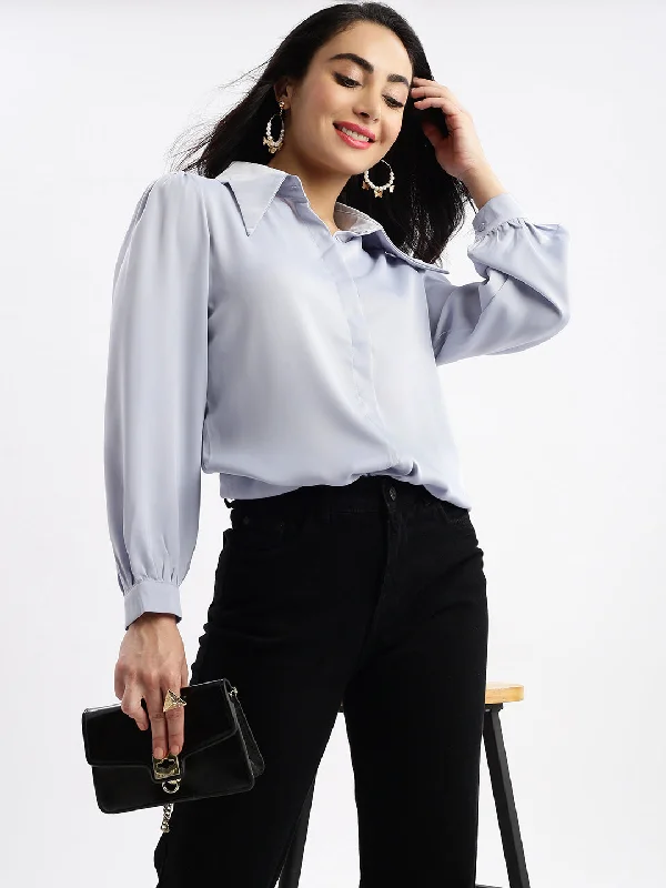 Women Solid Blue Shirt-1697-Blue-- Graphic T-Shirt Round Neck Polyester