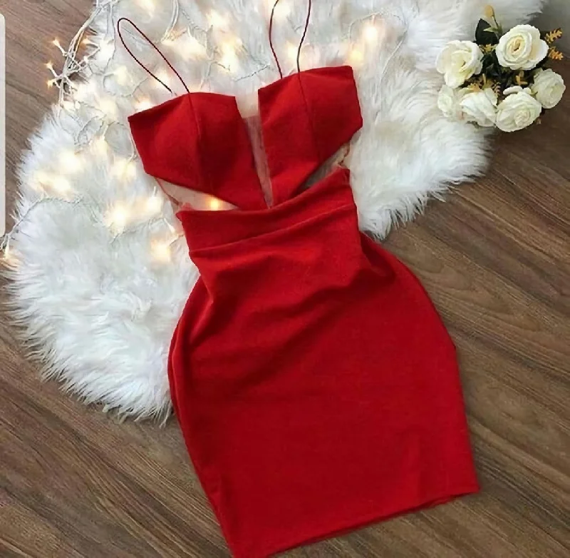 Red Spaghetti Strap Short Homecoming Dress Tunics Hiking breathable