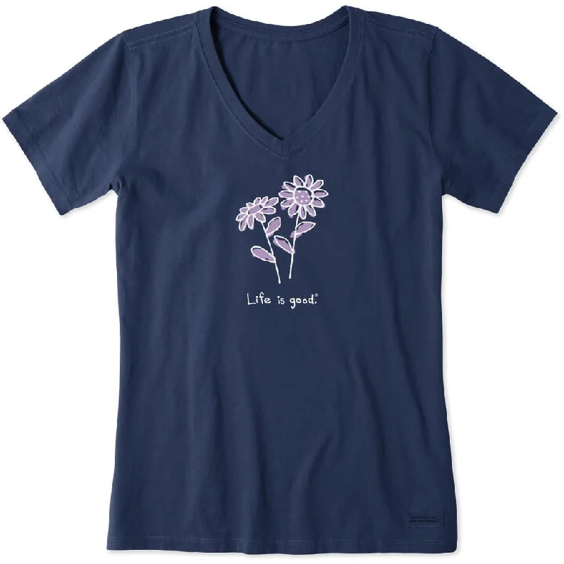 Life Is Good : Women's Quirky Daisies- Crusher Vee Short-Sleeve Shirt-- Striped Floral Plaid Life Is Good : Women's Quirky Daisies- Crusher Vee Short-Sleeve Shirt-- Striped Floral Plaid