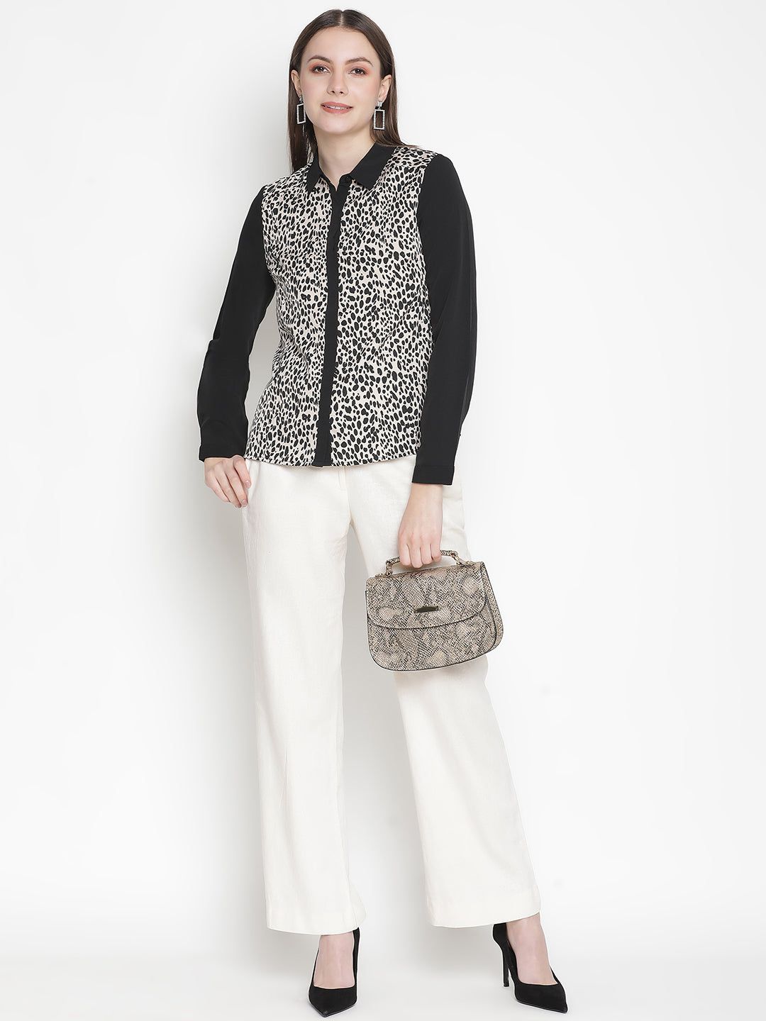 Flawless animal print women shirt-- Hooded Caped Shawl Collar