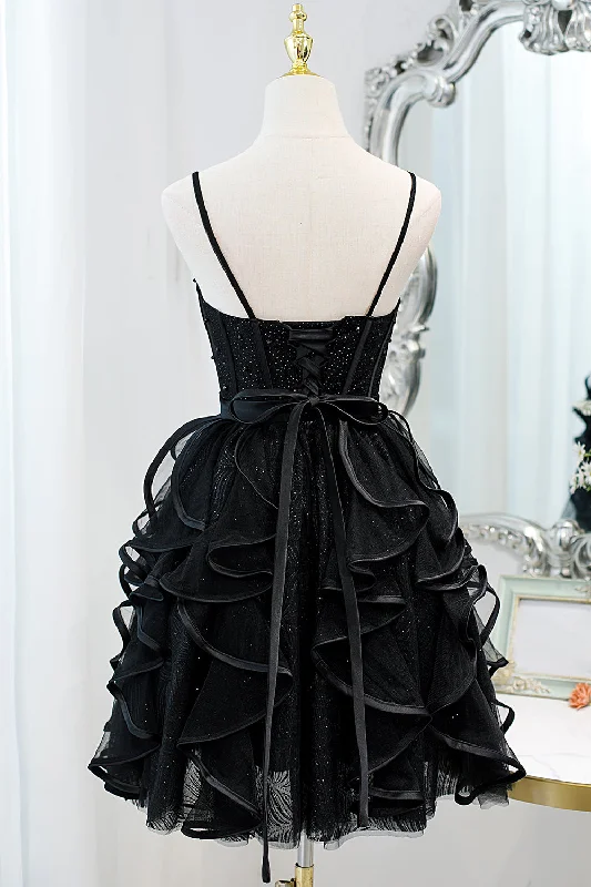 Black Sequins Spaghetti Straps Tulle Short Homecoming Dresses Tunics Business professional