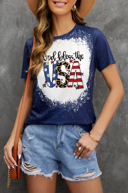 GOD BLESS THE USA Bleached Ladies T-Shirt-- Lace Blend Ribbed Blend Corduroy Blend