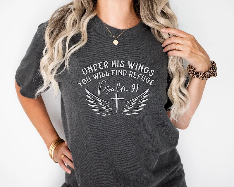 Vintage Psalm 91 Under His Wings Ladies T-shirt-- Denim Fabric Leather Fabric Suede Fabric Vintage Psalm 91 Under His Wings Ladies T-shirt-- Denim Fabric Leather Fabric Suede Fabric