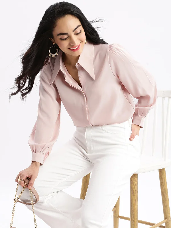 Women Solid Peach Shirt-1697-Peach-- Rayon Fabric Velvet Fabric Corduroy Fabric