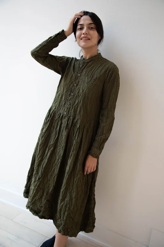 Pas de Calais | Crinkle Cotton Dress in Khaki Tunics Practical easy-care