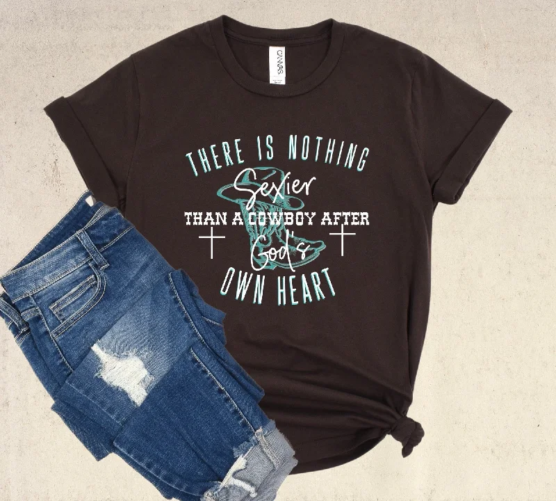 Nothing Sexier Than A Cowboy After God’s Own Heart Ladies T-Shirt-- Hooded Caped Shawl Collar