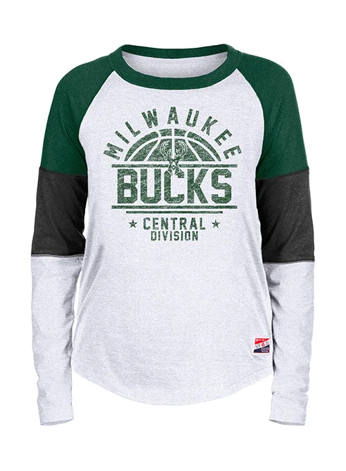 Women's New Era Milwaukee Bucks Tri-Color Long Sleeve T-Shirt-- Solid Print Embellished