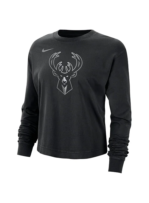 Women's Nike Courtside Shine Milwaukee Bucks Long Sleeve Boxy T-Shirt-- Fleece Fabric Down Fabric Feather Fabric Women's Nike Courtside Shine Milwaukee Bucks Long Sleeve Boxy T-Shirt-- Fleece Fabric Down Fabric Feather Fabric
