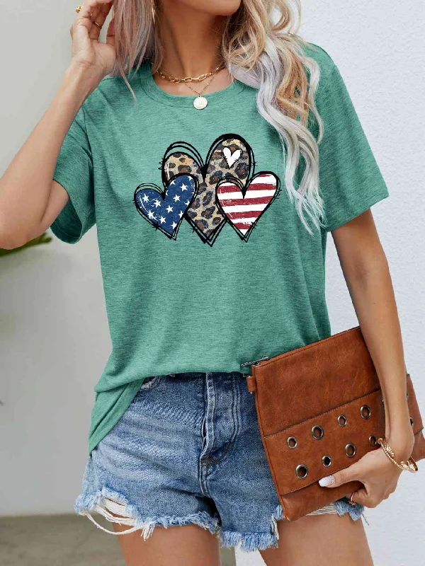 US Flag Leopard Heart Flag T-Shirt-- Chenille Brocade Lace