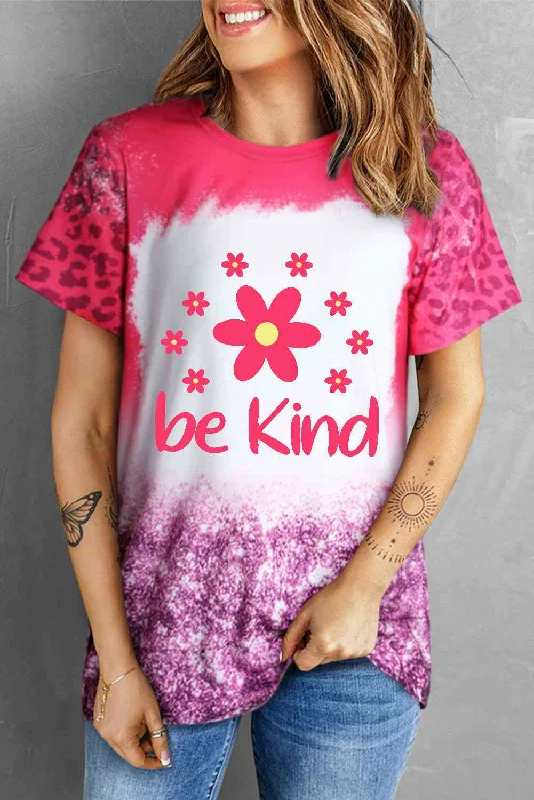 BE KIND Flower Leopard Ladies Short Sleeve T-Shirt-- Machine Wash Dry Clean Hand Wash BE KIND Flower Leopard Ladies Short Sleeve T-Shirt-- Machine Wash Dry Clean Hand Wash