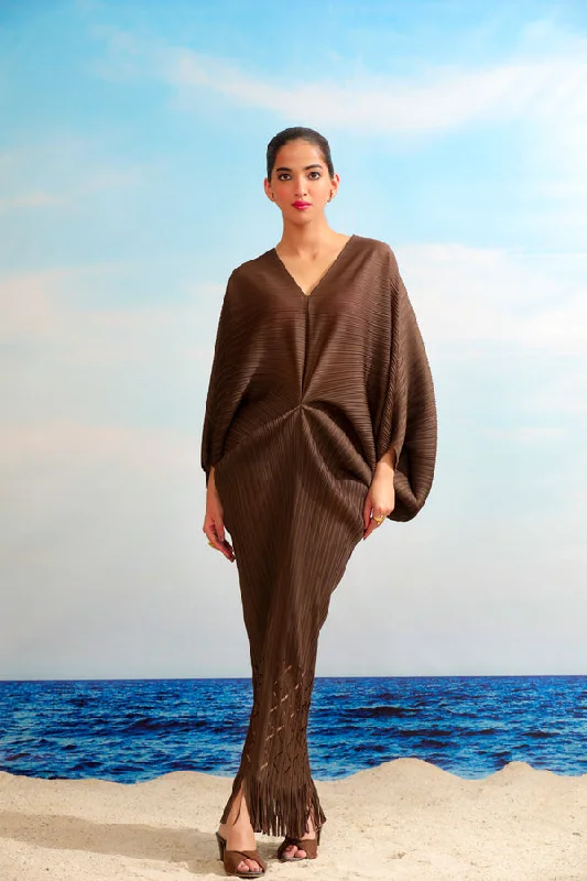 Lexi Fringe Dress - Brown Boatneck Modish Everyday