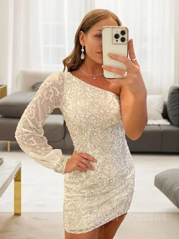 Sheath/Column One-Shoulder Short/Mini Homecoming Dresses Tunics Prom sequined