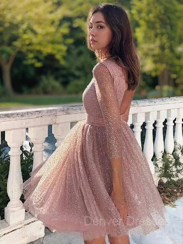 A-Line/Princess Scoop Short/Mini Sequins Homecoming Dresses Tunics Print Colorful