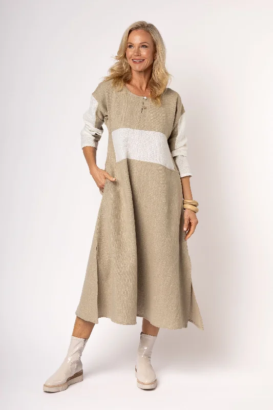 Minnie Linen Blend Dress in Latte - Faulty Tunics Gym athletic