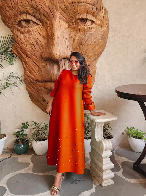 Jasmine Pearl Dress - Orange Cowl Neckline Elegant