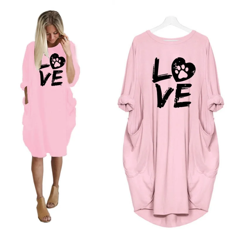 Womens Plus Size Spring Long Sleeve Pockets Dress loves dog paw Print Crew Neck Oversized Loose Elegant Casual Dresses Tunics Occasion special Womens Plus Size Spring Long Sleeve Pockets Dress loves dog paw Print Crew Neck Oversized Loose Elegant Casual Dresses Tunics Occasion special