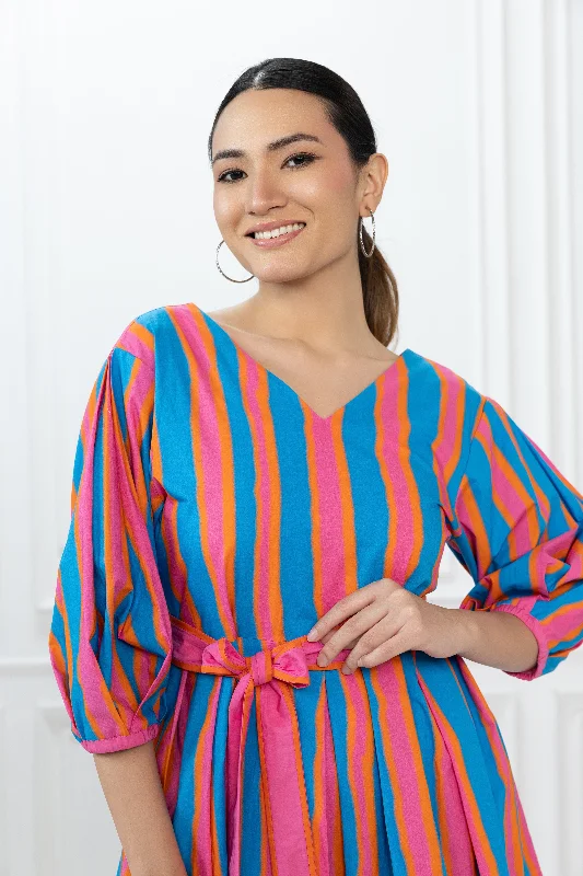 Emma Dress-Blue Stripes Tunics Bridal satin