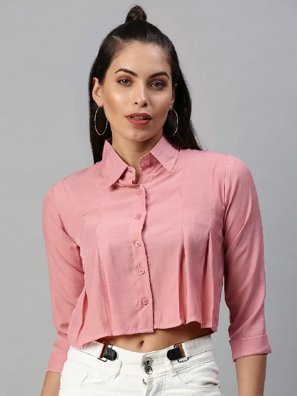 Women Collared Solid Mauve Shirts-AE-7047-Mauve-- Zippered Buttoned Snapped