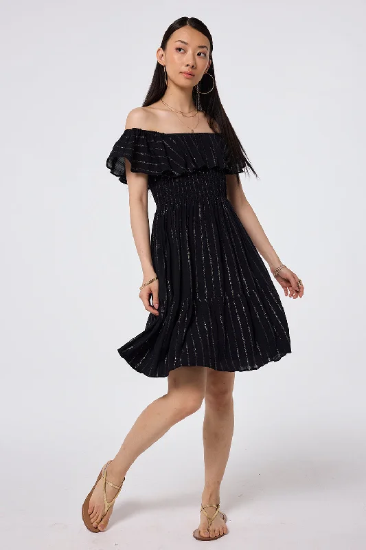 Black Lurex Short Bardot Dress Tunics Stylish elegant