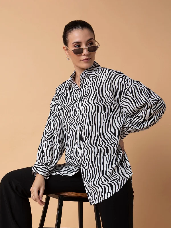 Women Abstract Black Oversized Shirt-CHN-2006-Black-- Solid Color Striped Floral