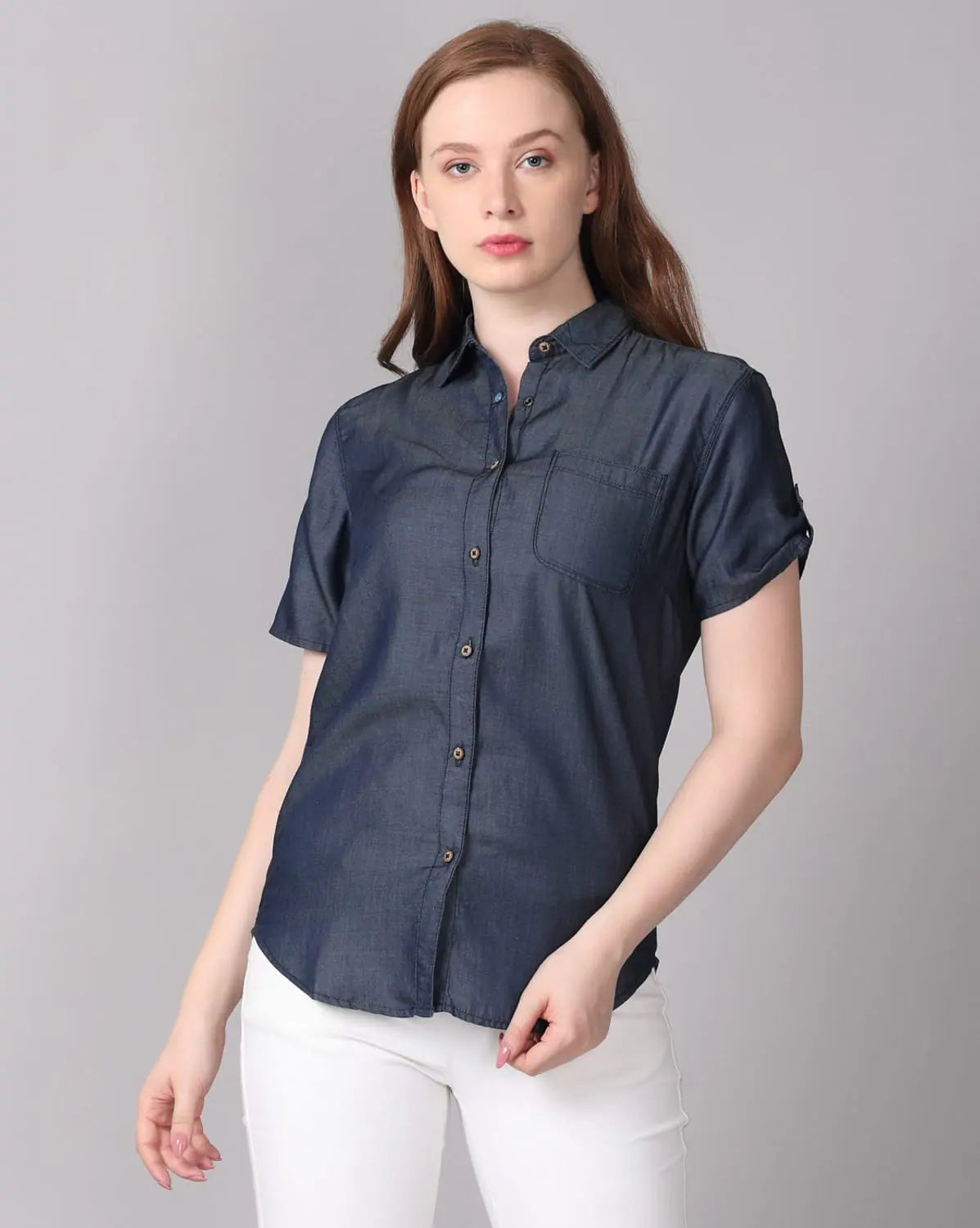 Prototype Washed Casual Blue Shirt-- Print Jacquard Patchwork