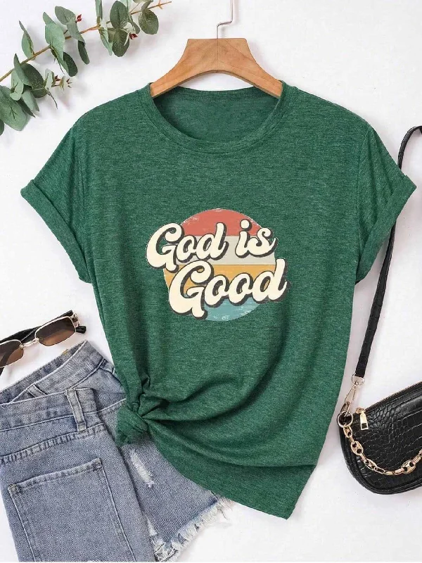 GOD IS GOOD Ladies T-Shirt-- Denim Fabric Leather Fabric Suede Fabric