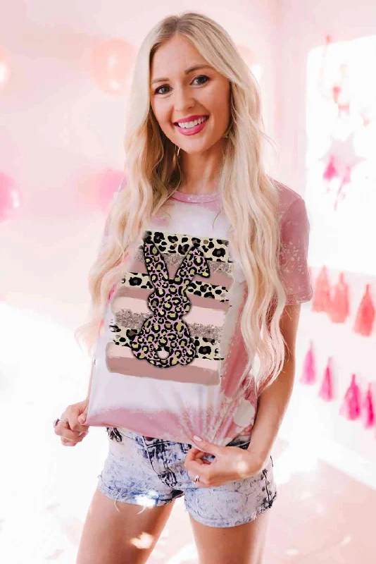 Leopard Easter Bunny Ladies T-Shirt-- Striped Floral Plaid
