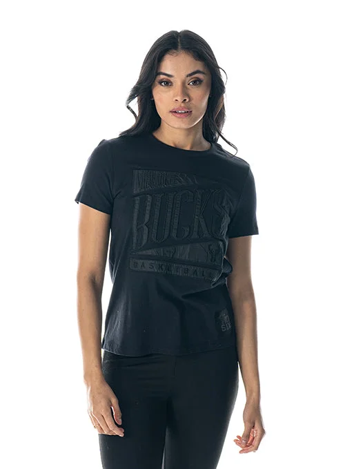 Women's Bucks in Six x The Wild Collective Satin Applique Black Milwaukee Bucks T-Shirt-- Terry Blend Velvet Blend Canvas Blend Women's Bucks in Six x The Wild Collective Satin Applique Black Milwaukee Bucks T-Shirt-- Terry Blend Velvet Blend Canvas Blend