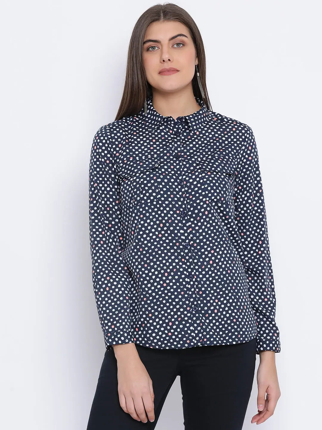Polka Covertale Button Women Shirt-- Fleece Nylon Spandex