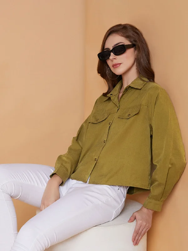 Women Solid Olive Oversized Shirt-6601-Olive-- Front Pockets Side Pockets Patch Pockets Women Solid Olive Oversized Shirt-6601-Olive-- Front Pockets Side Pockets Patch Pockets
