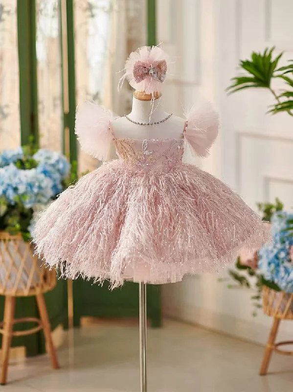 Custom Made Baby Girl Baby Doll Pageant Dress With Feather Tunic Top Casual
