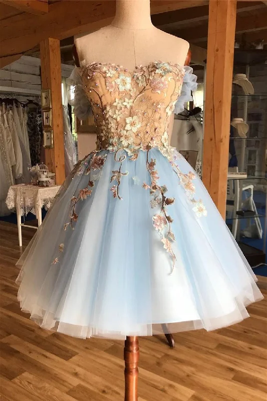 Pretty Lace Up Appliques Short Light Blue Homecoming Dresses Tunics Sophisticated sleek
