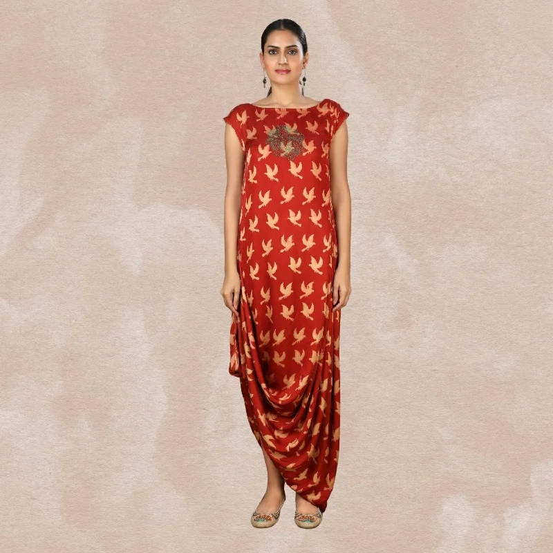 Scarlett Cowl Dress | Hand-Block Print | Serene Sophistication | Red sweetheart Neckline Romantic Scarlett Cowl Dress | Hand-Block Print | Serene Sophistication | Red sweetheart Neckline Romantic