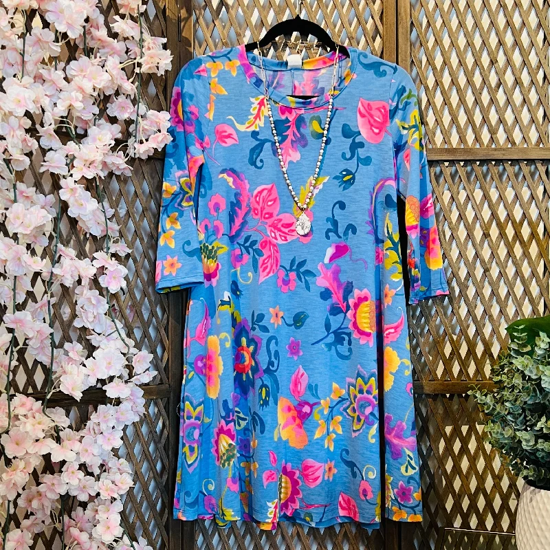 Floral 3/4 Sleeve Dress Pencil Office Professional