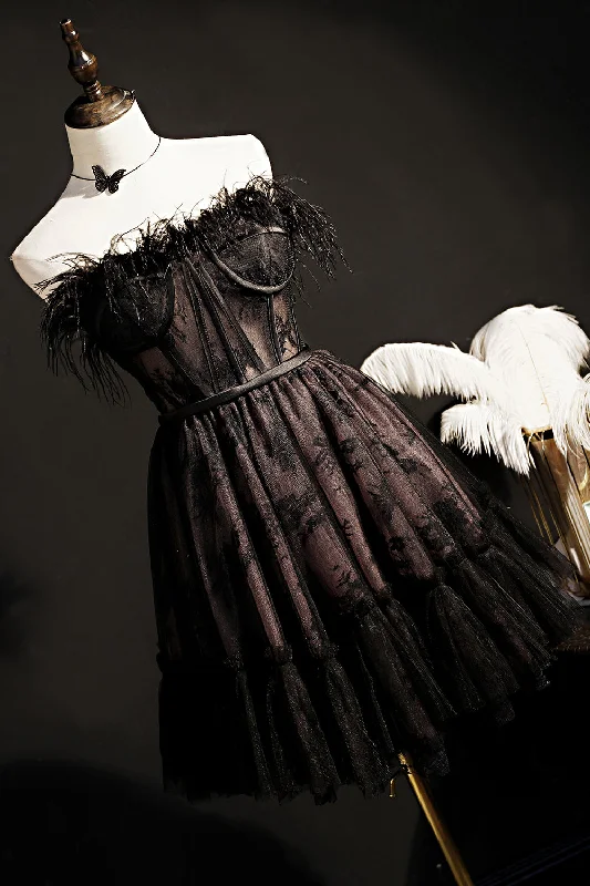 Cute Strapless Black Tulle Short Homecoming Dresses Tunics Versatile stylish