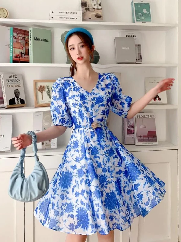Floral A Line Dress with Belt Tunics Polka dots