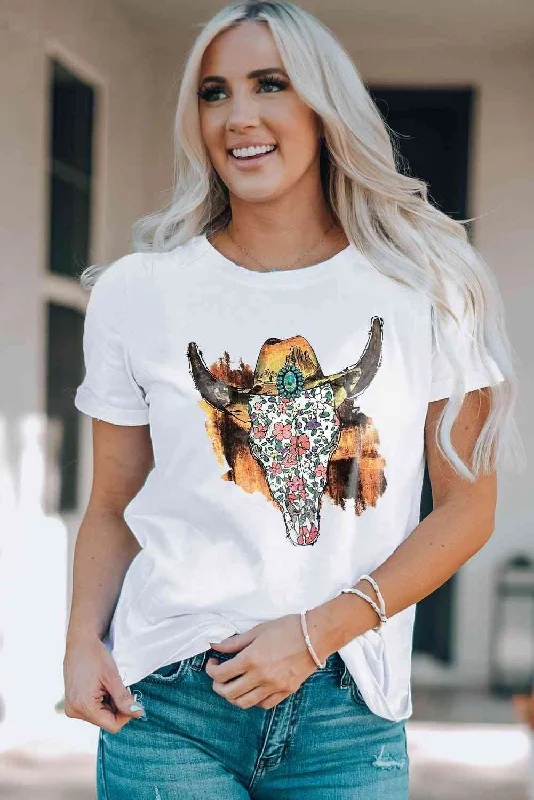 Cow Head Western Ladies T-Shirt-- Houndstooth Herringbone Solid