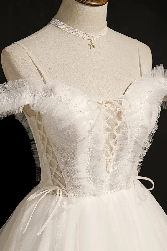 Ivory Spaghetti Strap Beaded Tulle Short Princess Homecoming Dresses Tunics Lace romantic Ivory Spaghetti Strap Beaded Tulle Short Princess Homecoming Dresses Tunics Lace romantic