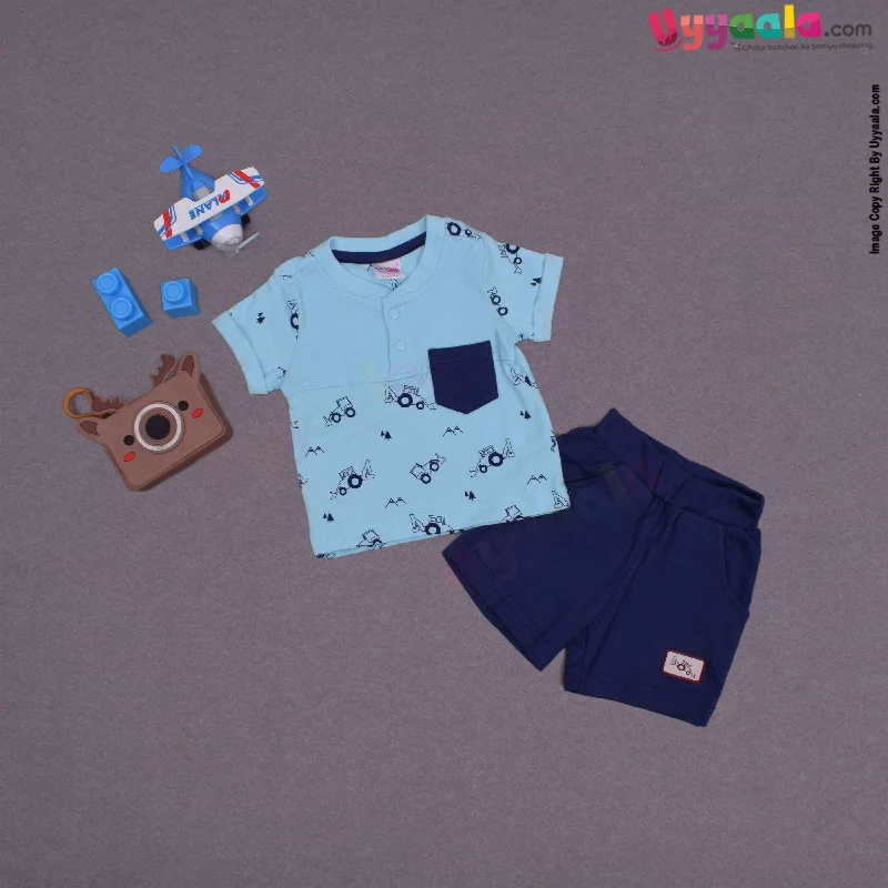 POPEES Baby boy casual wear hoiserycotton dress set with JCB prints- Sky blue & Navy blue Tunics Chic fashionable POPEES Baby boy casual wear hoiserycotton dress set with JCB prints- Sky blue & Navy blue Tunics Chic fashionable