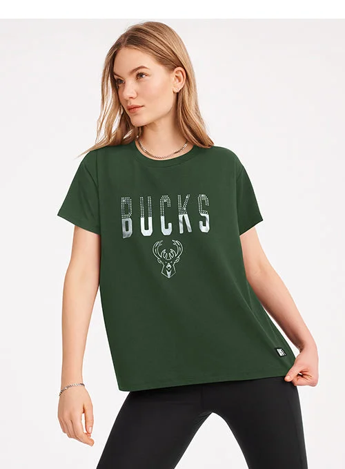 Women's DKNY Crew Donna Milwaukee Bucks t-Shirt-- Striped Floral Plaid