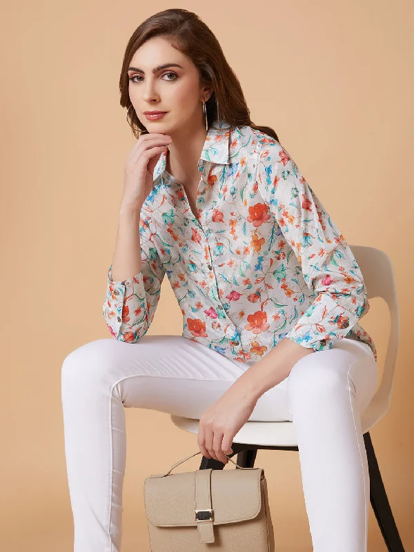 Women Floral Sea Green Shirt-ON-772-Seagreen-- Anti-Pilling Machine Wash Handmade