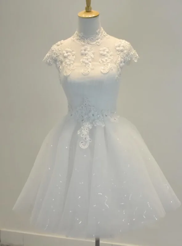 Lovely White Short Teen Homecoming Dresses Tunics Silk luxurious
