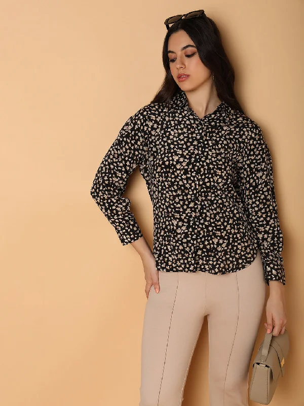 Women Floral Black Slim Fit Shirt-AE-3199-Black-- Faux Fur Fabric Real Fur Fabric Shearling Fabric Women Floral Black Slim Fit Shirt-AE-3199-Black-- Faux Fur Fabric Real Fur Fabric Shearling Fabric