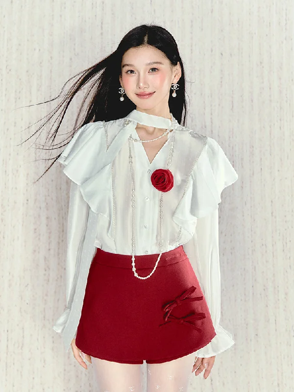 White Large Flying Sleeves Lace V-neck Long-sleeved Shirt UND0106-- Terry Blend Velvet Blend Canvas Blend White Large Flying Sleeves Lace V-neck Long-sleeved Shirt UND0106-- Terry Blend Velvet Blend Canvas Blend