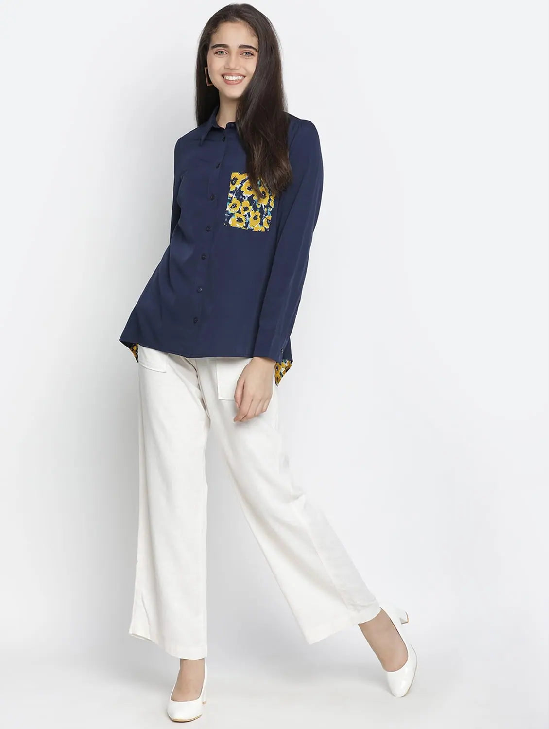 Bon Ton Navy Blue Women Shirt-- Chenille Blend Fleece Blend Nylon Blend