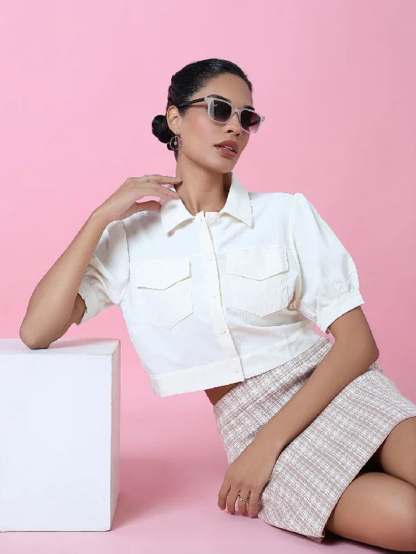 Women Cream Solid Slim Fit Shirt-OC-909-Cream-- Mesh Fabric Canvas Fabric Denim Fabric Women Cream Solid Slim Fit Shirt-OC-909-Cream-- Mesh Fabric Canvas Fabric Denim Fabric